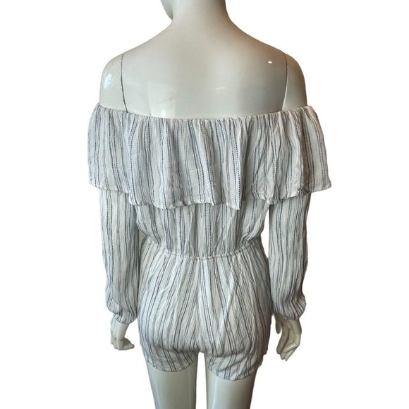 Fika The Brand Womens Striped Off The Shoulder Romper FP41278 White Size Large - Picture 4 of 11